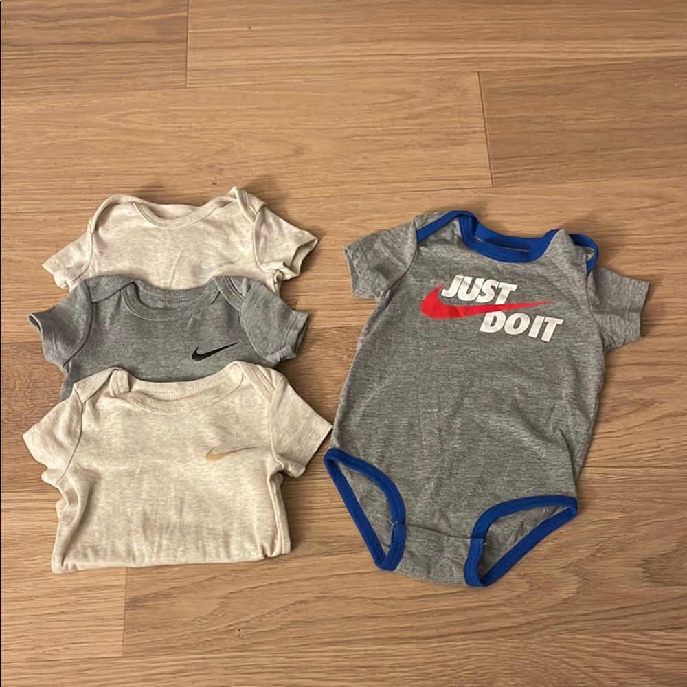 NIKE Solid 4 Piece Cotton One Piece Bodysuit Bundle Size 6 Months